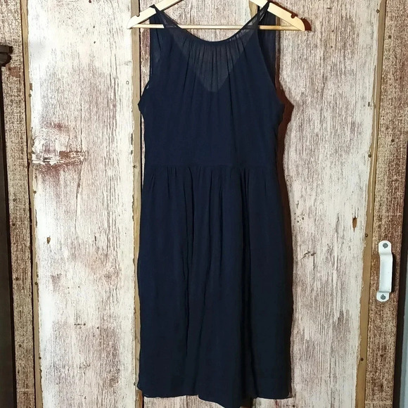 J. Crew silk chiffon crepe fairy  sleveless lined button & zip closure navy 10 - Picture 2 of 10